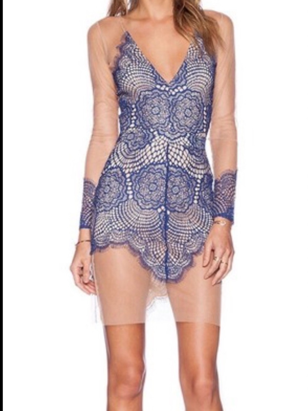For Love And Lemons Sheer Dress with Pink Details